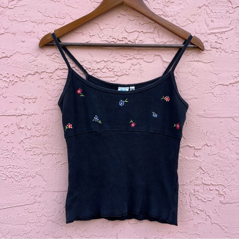 Vintage Next Era Clothing Black Babydoll Tank Flowers Floral Faded Size Medium